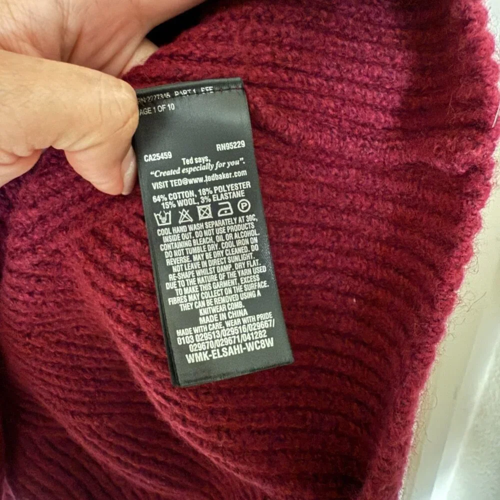 Ted Baker Elsahi Maroon Frilly Peplum Knit Sweater US 0​​​
